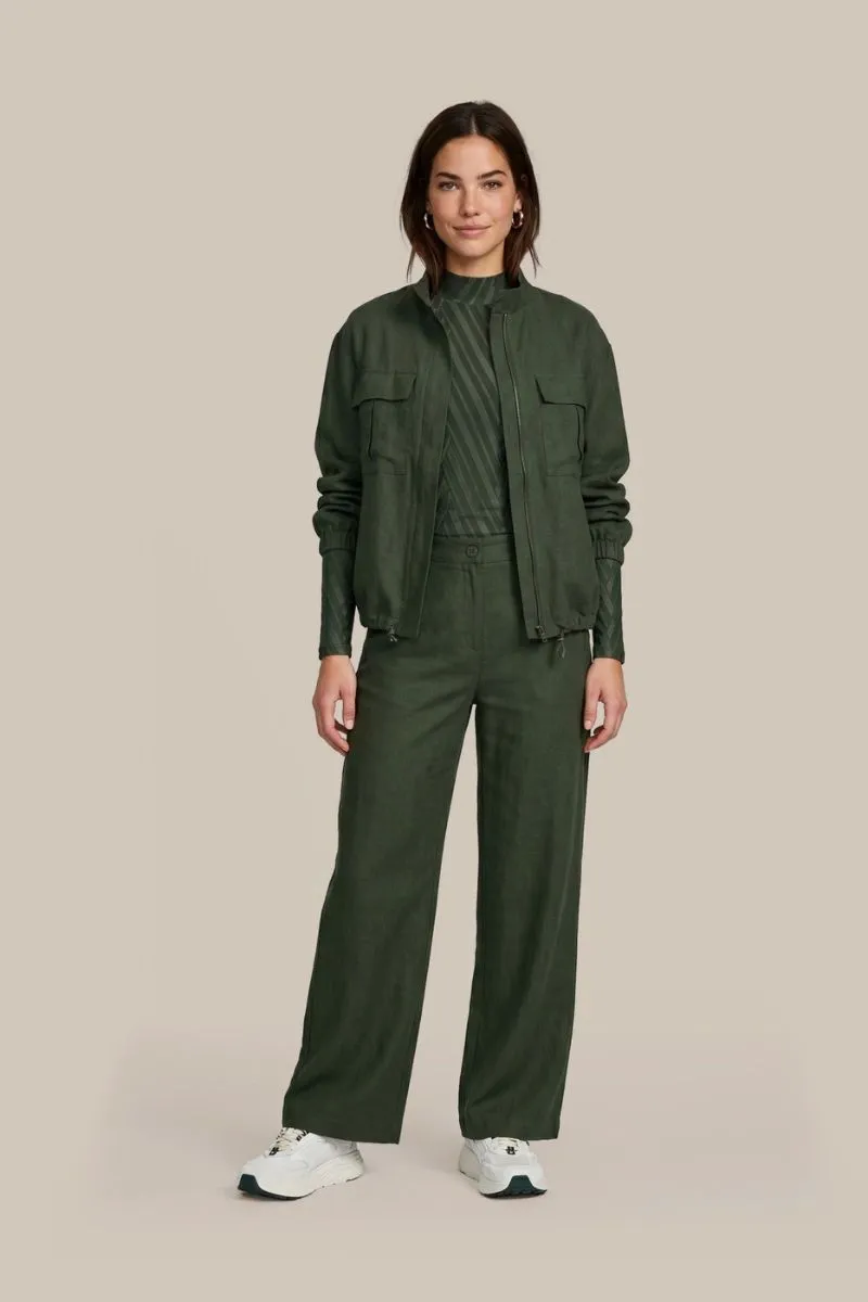 CS The Label Pernilla Pants Dark Olive, rechte broek met hoge taille in donkerolijf